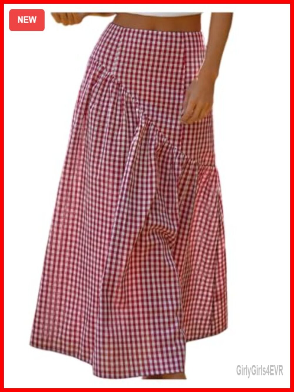 Gingham Plaid High Waist A-Line Maxi Skirt Summer Casual